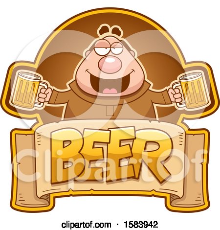 Clipart of a Drunk Monk Holding Beer Mugs over a Text Banner - Royalty Free Vector Illustration by Cory Thoman