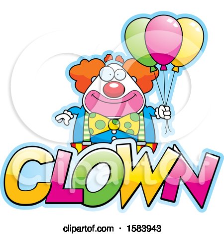 Clipart of a Clown with Balloons and Text - Royalty Free Vector Illustration by Cory Thoman