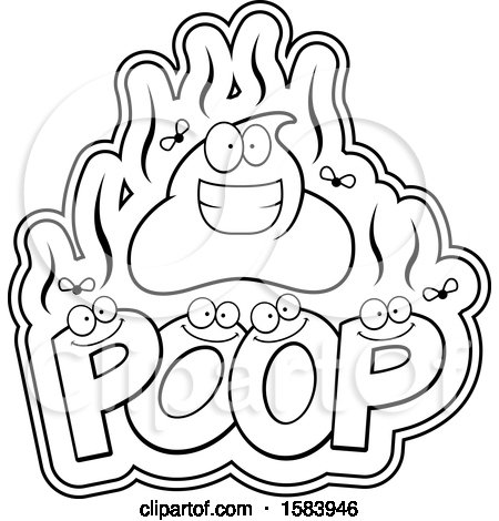 Clipart of a Lineart Stinky Pile of Poop Character over Text - Royalty Free Vector Illustration by Cory Thoman