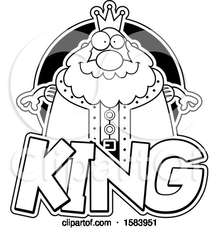 Clipart of a Black and White Chubby King over Text - Royalty Free Vector Illustration by Cory Thoman