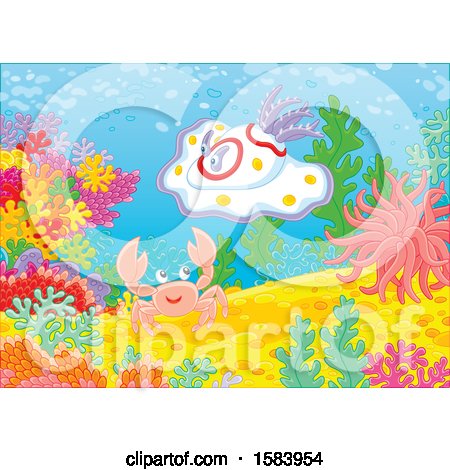 Clipart of a Crab and Sea Creature at a Reef - Royalty Free Vector Illustration by Alex Bannykh
