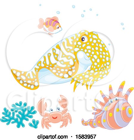 Clipart of a Group of Sea Creatures - Royalty Free Vector Illustration by Alex Bannykh