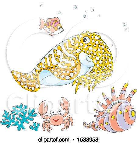 Clipart of a Group of Sea Creatures - Royalty Free Vector Illustration by Alex Bannykh