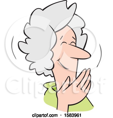 Clipart of a Cartoon Senior Caucasian Woman Covering Her Mouth and Laughing - Royalty Free Vector Illustration by Johnny Sajem