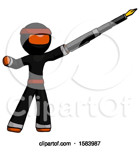 Orange Ninja Warrior Man Pen Is Mightier Than the Sword Calligraphy Pose by Leo Blanchette