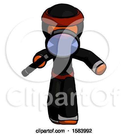 Orange Ninja Warrior Man Looking down Through Magnifying Glass by Leo Blanchette