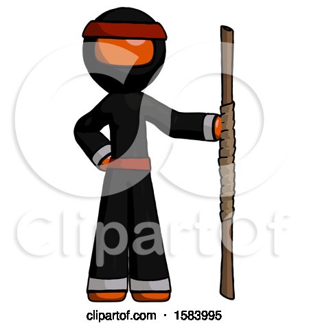 Orange Ninja Warrior Man Holding Staff or Bo Staff by Leo Blanchette