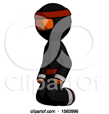 Orange Ninja Warrior Man Kneeling Angle View Left by Leo Blanchette