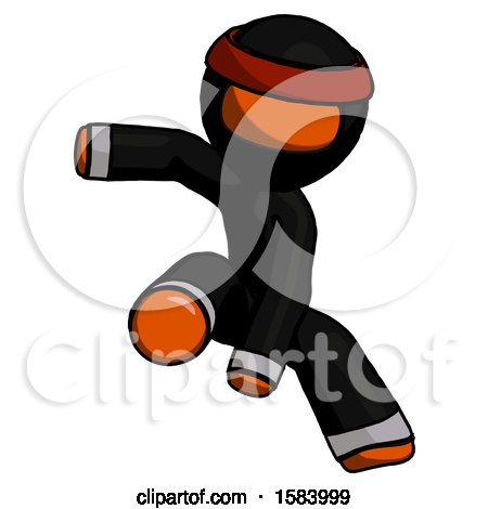 Orange Ninja Warrior Man Action Hero Jump Pose by Leo Blanchette