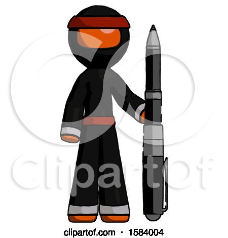 Orange Ninja Warrior Man Holding Large Pen by Leo Blanchette