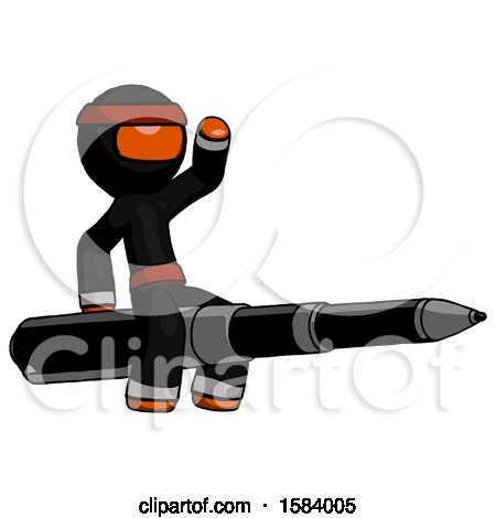 Orange Ninja Warrior Man Riding a Pen like a Giant Rocket by Leo Blanchette