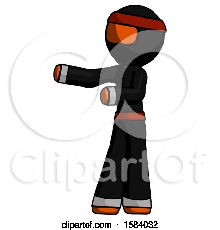 Orange Ninja Warrior Man Presenting Something to His Right by Leo Blanchette
