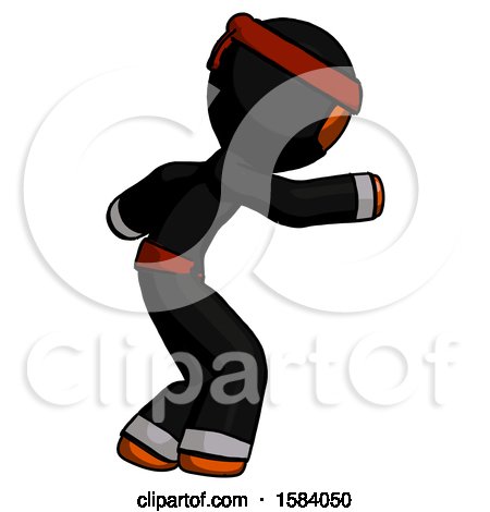 Orange Ninja Warrior Man Sneaking While Reaching for Something by Leo Blanchette