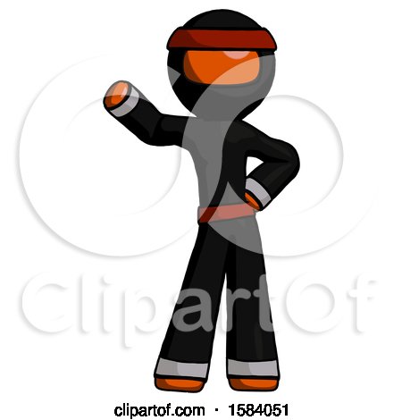 Orange Ninja Warrior Man Waving Right Arm with Hand on Hip by Leo Blanchette