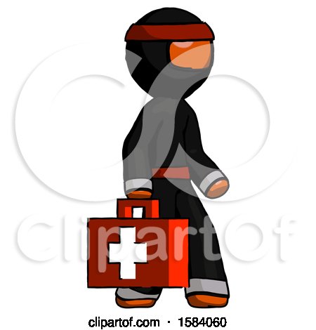 Orange Ninja Warrior Man Walking with Medical Aid Briefcase to Right by Leo Blanchette