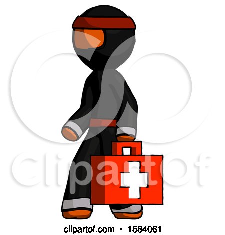 Orange Ninja Warrior Man Walking with Medical Aid Briefcase to Left by Leo Blanchette