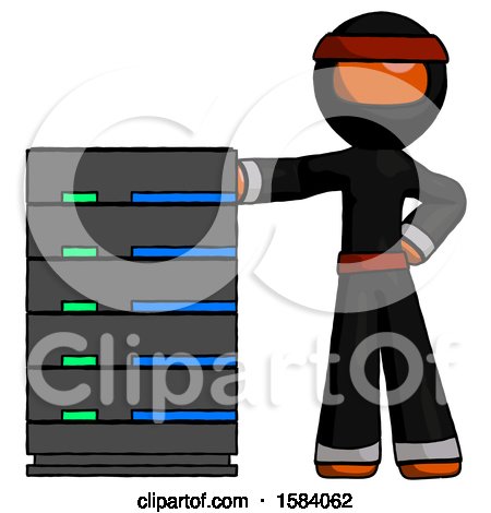 Orange Ninja Warrior Man with Server Rack Leaning Confidently Against It by Leo Blanchette