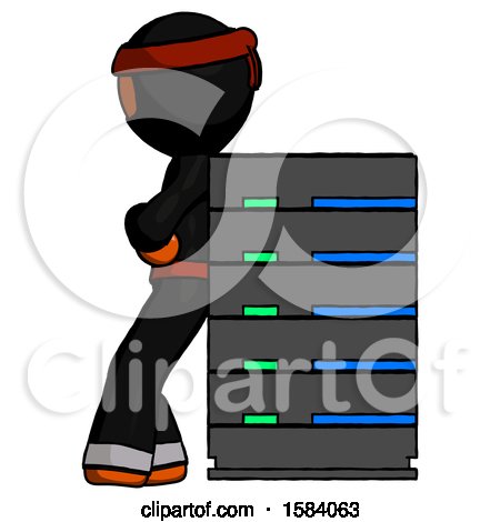 Orange Ninja Warrior Man Resting Against Server Rack by Leo Blanchette
