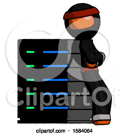 Orange Ninja Warrior Man Resting Against Server Rack Viewed at Angle by Leo Blanchette