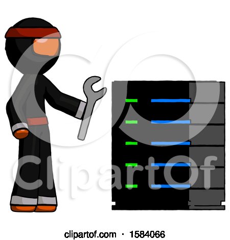 Orange Ninja Warrior Man Server Administrator Doing Repairs by Leo Blanchette