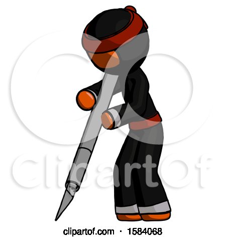 Orange Ninja Warrior Man Cutting with Large Scalpel by Leo Blanchette