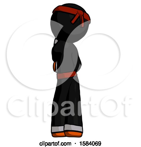 Orange Ninja Warrior Man Thinking, Wondering, or Pondering Rear View by Leo Blanchette