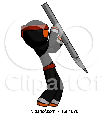 Orange Ninja Warrior Man Stabbing or Cutting with Scalpel by Leo Blanchette