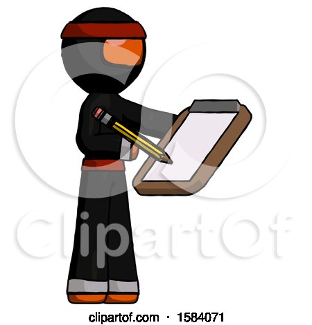 Orange Ninja Warrior Man Using Clipboard and Pencil by Leo Blanchette
