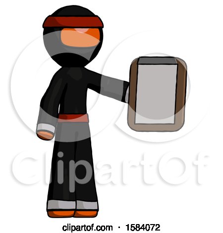 Orange Ninja Warrior Man Showing Clipboard to Viewer by Leo Blanchette