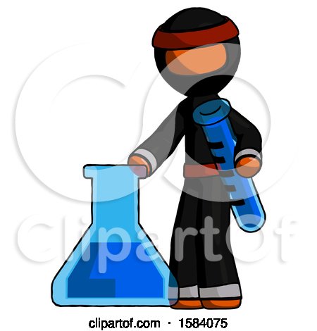 Orange Ninja Warrior Man Holding Test Tube Beside Beaker or Flask by Leo Blanchette