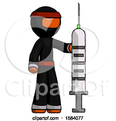 Orange Ninja Warrior Man Holding Large Syringe by Leo Blanchette