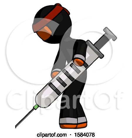 Orange Ninja Warrior Man Using Syringe Giving Injection by Leo Blanchette