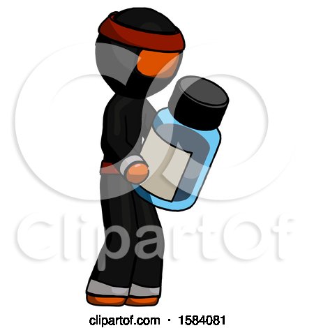 Orange Ninja Warrior Man Holding Glass Medicine Bottle by Leo Blanchette