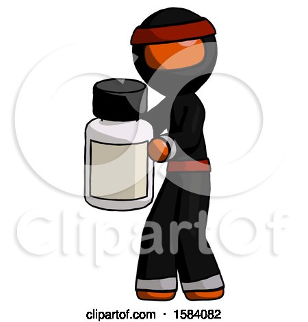 Orange Ninja Warrior Man Holding White Medicine Bottle by Leo Blanchette