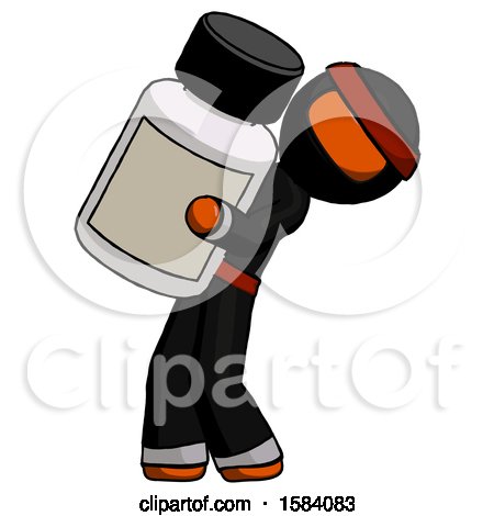 Orange Ninja Warrior Man Holding Large White Medicine Bottle by Leo Blanchette