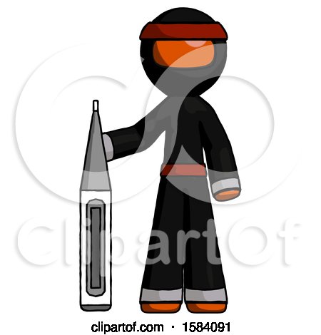 Orange Ninja Warrior Man Standing with Large Thermometer by Leo Blanchette