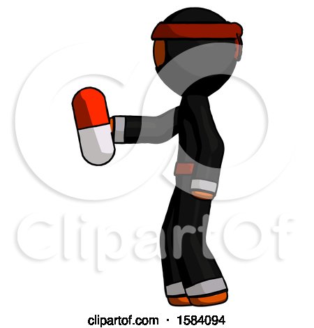 Orange Ninja Warrior Man Holding Red Pill Walking to Left by Leo Blanchette