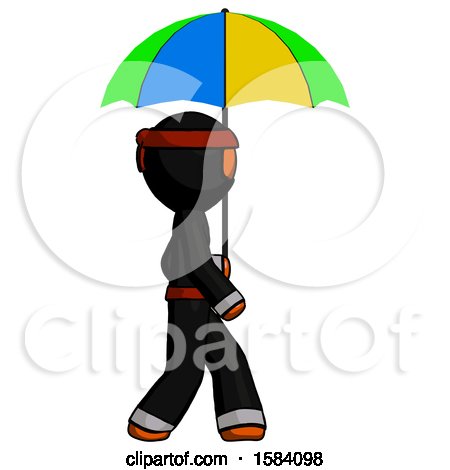 Orange Ninja Warrior Man Walking with Colored Umbrella by Leo Blanchette