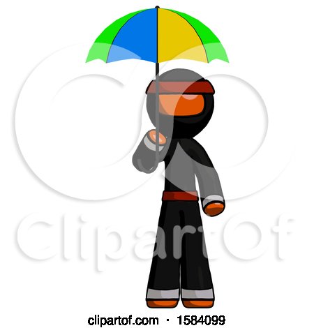 Orange Ninja Warrior Man Holding Umbrella Rainbow Colored by Leo Blanchette