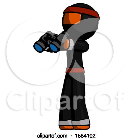 Orange Ninja Warrior Man Holding Binoculars Ready to Look Left by Leo Blanchette