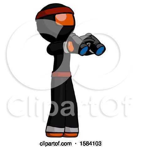 Orange Ninja Warrior Man Holding Binoculars Ready to Look Right by Leo Blanchette