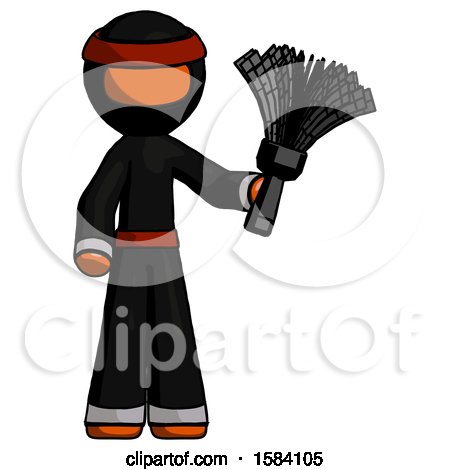 Orange Ninja Warrior Man Holding Feather Duster Facing Forward by Leo Blanchette
