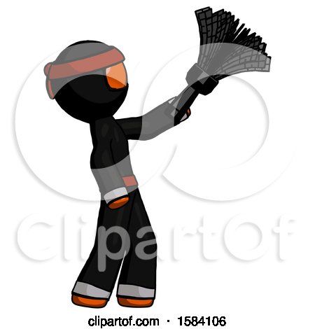 Orange Ninja Warrior Man Dusting with Feather Duster Upwards by Leo Blanchette