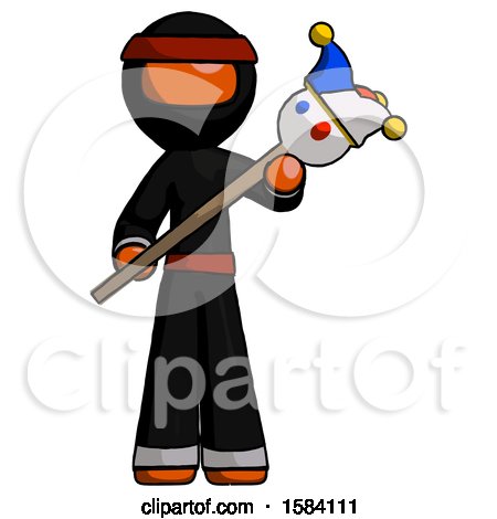 Orange Ninja Warrior Man Holding Jester Diagonally by Leo Blanchette
