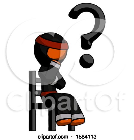 Orange Ninja Warrior Man Question Mark Concept, Sitting on Chair Thinking by Leo Blanchette