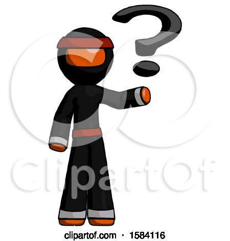 Orange Ninja Warrior Man Holding Question Mark to Right by Leo Blanchette