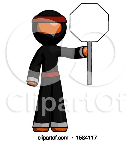 Orange Ninja Warrior Man Holding Stop Sign by Leo Blanchette