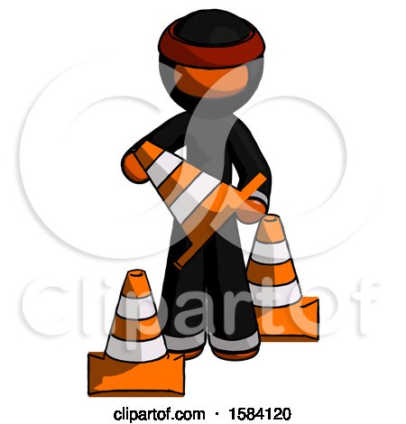 Orange Ninja Warrior Man Holding a Traffic Cone by Leo Blanchette