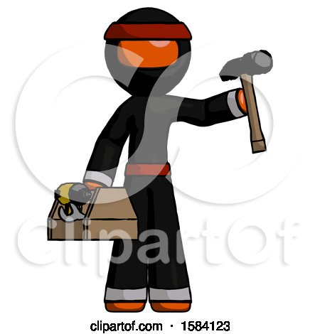 Orange Ninja Warrior Man Holding Tools and Toolchest Ready to Work by Leo Blanchette