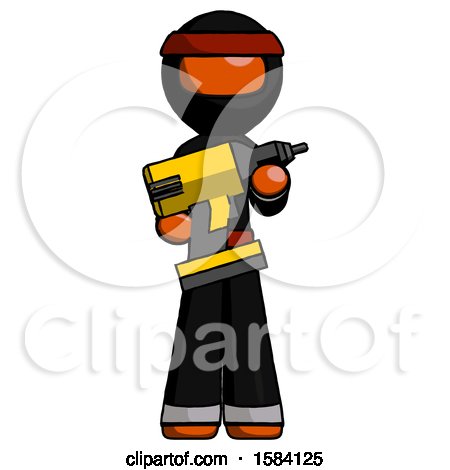 Orange Ninja Warrior Man Holding Large Drill by Leo Blanchette